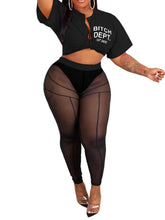 Two Piece Short Sleeve Top Mesh Bodycon Pants